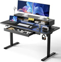 GTPLAYER Electric Standing Desk with Drawers, 55 x 24 Inch Height Adjustable Gaming Desk with Monitor Stand, Power Outlets & LED Lights, Home Office Sit Stand Up Desk with Memory Preset (Ebony Black)