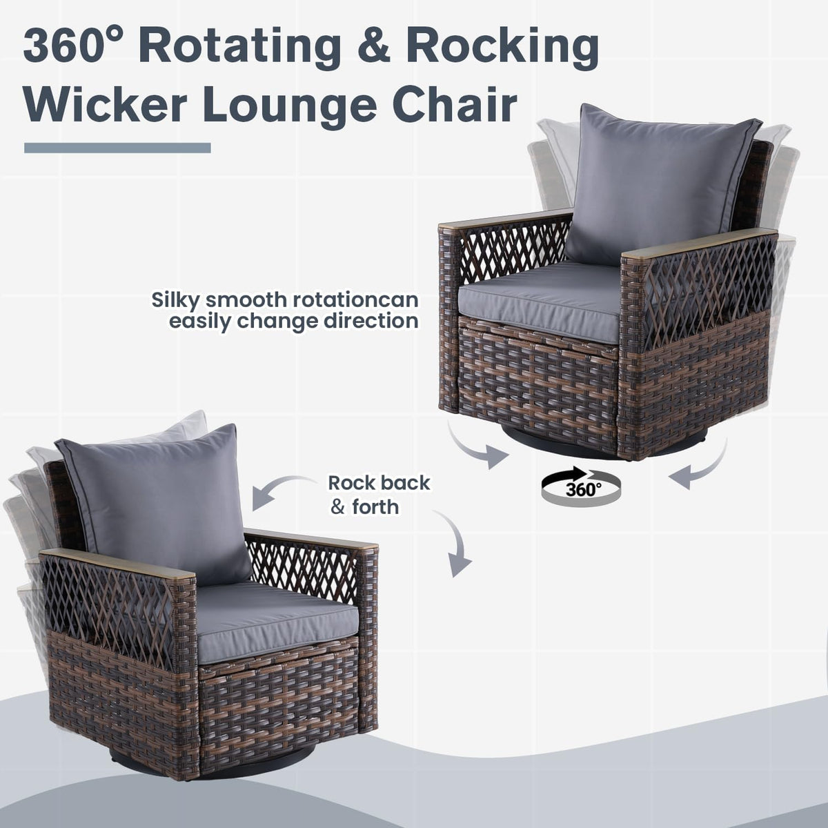 MELLCOM 4 Pieces Patio Furniture Set, Outdoor Swivel Glide Chairs with Ottomans, All-Weather Patio Bistro Set with Water-Resistant Cushions and High Back for Garden, Backyard