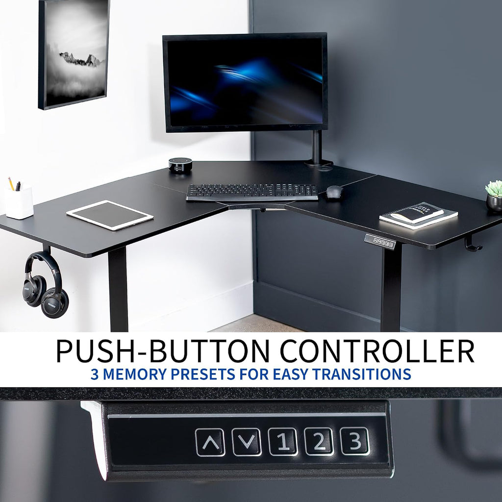 VIVO Electric Corner L-Shaped 47 x 47 in Standing Desk, Memory Height Adjustment, Black Top Black Frame, DESK-E1L94B