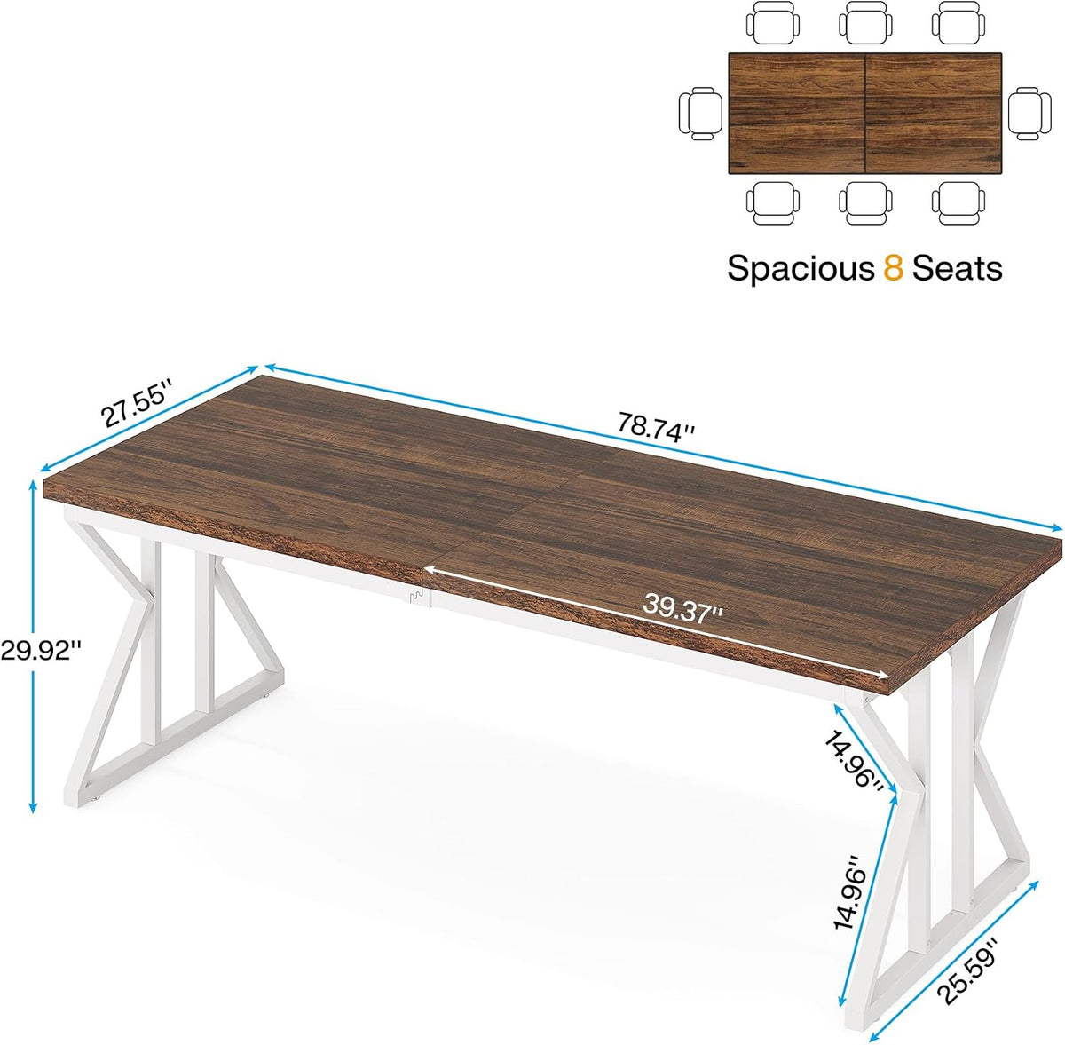 Tribesigns 78.7-Inch Executive Desk, Large Computer Office Desk Workstation, Modern Simple Style Laptop Desk Study Writing Table Business Furniture for Home Office (Rustic Brown/White, 78.7 Inch)