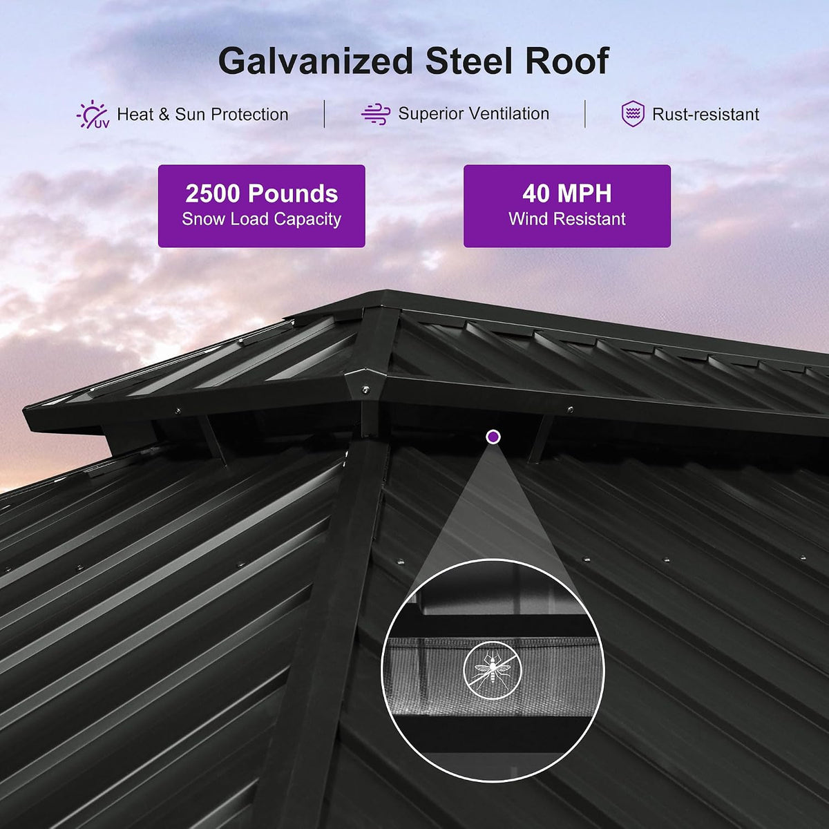 PURPLE LEAF 10' X 16' Outdoor Hardtop Gazebo for Patio Galvanized Steel Double Roof Permanent Canopy Teak Finish Coated Aluminum Frame Pavilion Gazebo with Netting