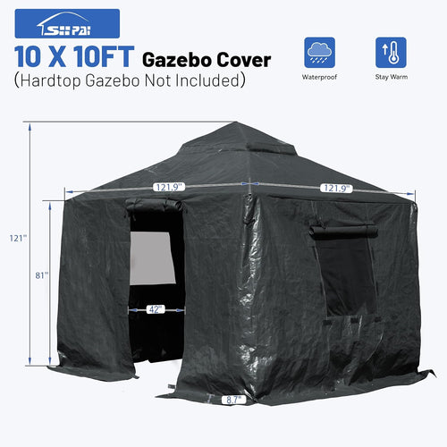 10 x 10 FT Outdoor Gazebo Cover for Hardtop Gazebos, Universal Winter Gazebos Cover with Sidewalls and Mesh Window, All-Season Used - Grey(Gazebo Not Included)