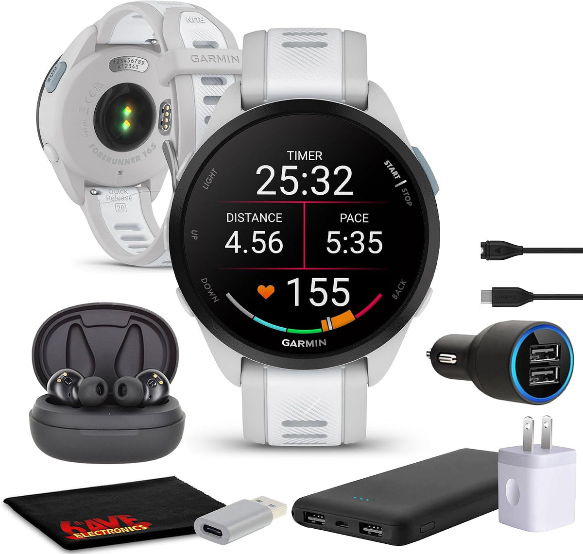 Garmin Forerunner 165 GPS Running Smartwatch, Fitness Tracker Smart Watch for Women and Men Bundle with Accessories - Mist Gray/Whitestone