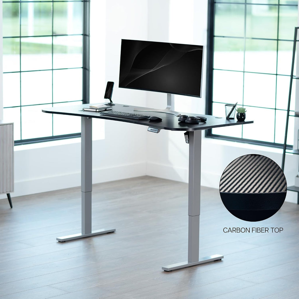 VIVO Electric 63 x 32 in Standing Desk, Memory Height Adjustment, 1B Series, Holds 220 lbs, Black Carbon Fiber Top Gray Frame, DESK-KIT-1G1R