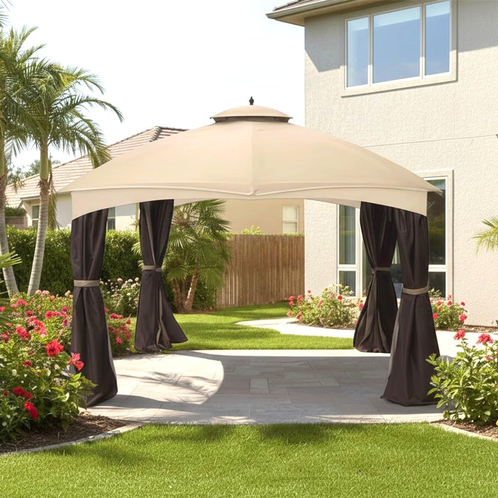 Garden Winds Durable Replacement Canopy Top Cover Compatible with The GF-12S004B, TPGAZ17-002 Allen Roth 10' x 12' Gazebo - Classic Sand, 350