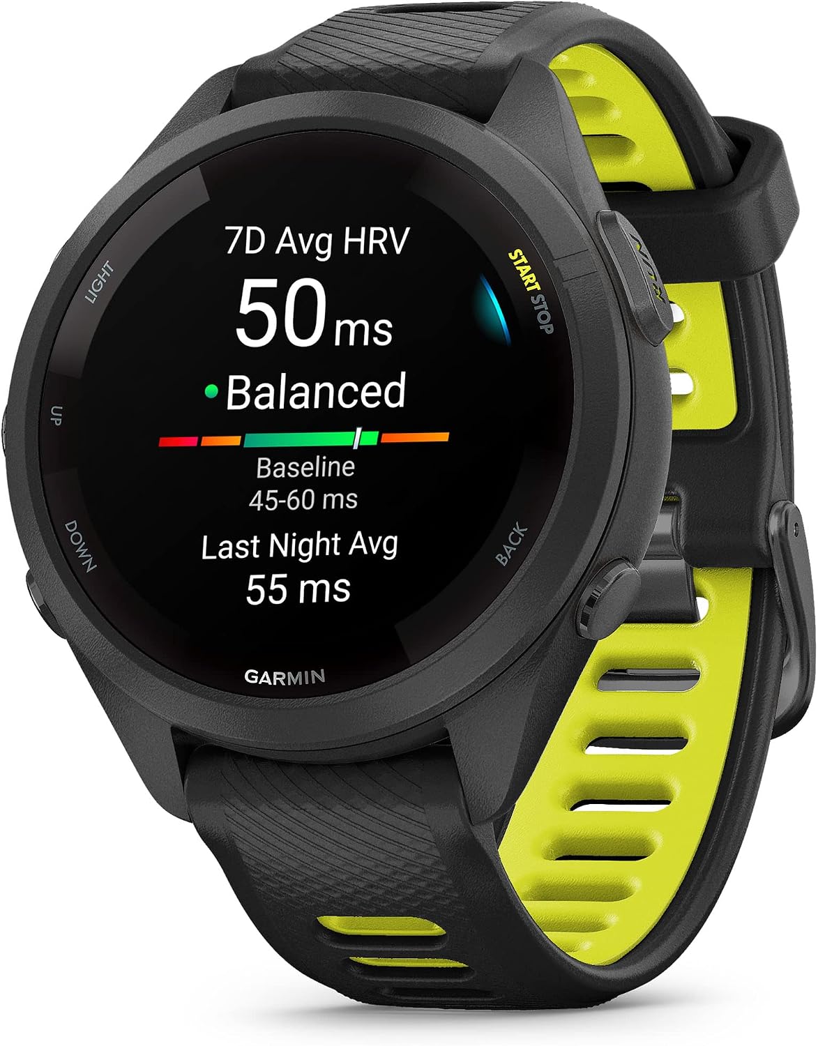 Garmin Forerunner 265S Running Smartwatch, Colorful AMOLED Display, Training Metrics and Recovery Insights, Black and Amp Yellow, 42 mm (Renewed)
