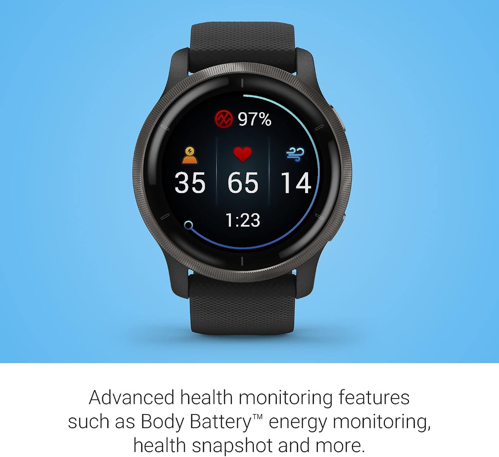 Garmin Venu 2, GPS Smartwatch with Advanced Health Monitoring and Fitness Features, Slate Bezel with Black Case and Silicone Band , 27.9 mm (Renewed)