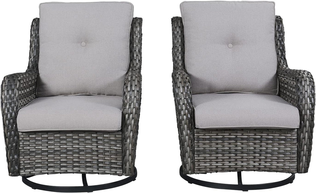 Rilyson Wicker Rocking Chair Swivel Chairs - 2 Piece Rocker Patio Chairs Set Rattan Rocking Chair for Outdoor Porch Deck Garden Backyard (Mixed Grey/Grey)