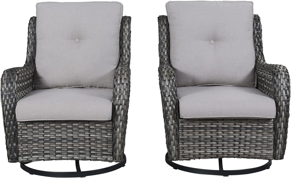 Rilyson Wicker Rocking Chair Swivel Chairs - 2 Piece Rocker Patio Chairs Set Rattan Rocking Chair for Outdoor Porch Deck Garden Backyard (Mixed Grey/Grey)