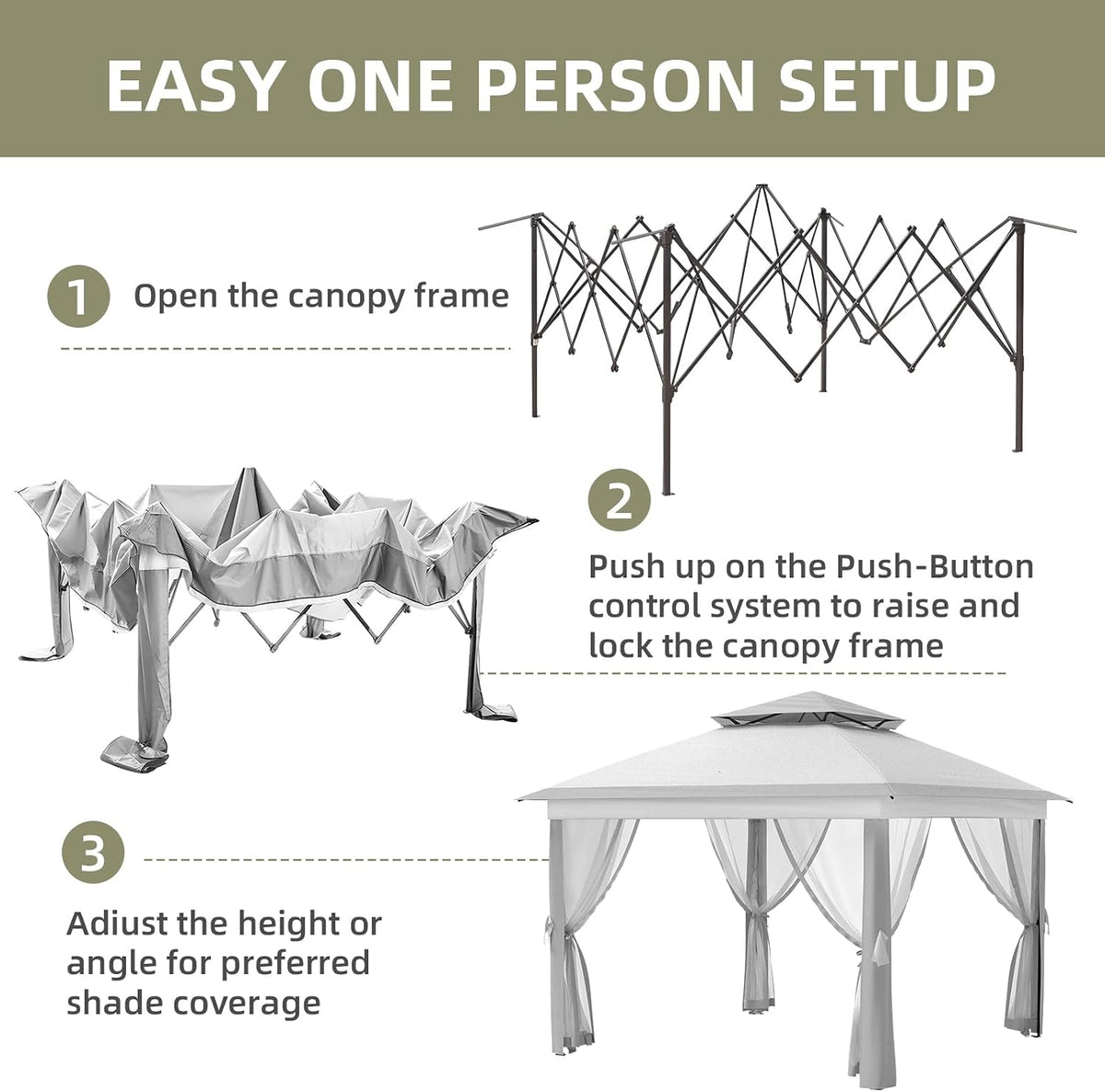 Garvee 11x11 ft Outdoor Gazebo, Heavy Duty Gazebo with Sturdy Metal Frame & Double Roofs, Patio Shelter with Mosquito Netting, Ideal for Backyard, Garden, Lawn, Deck, Light Grey