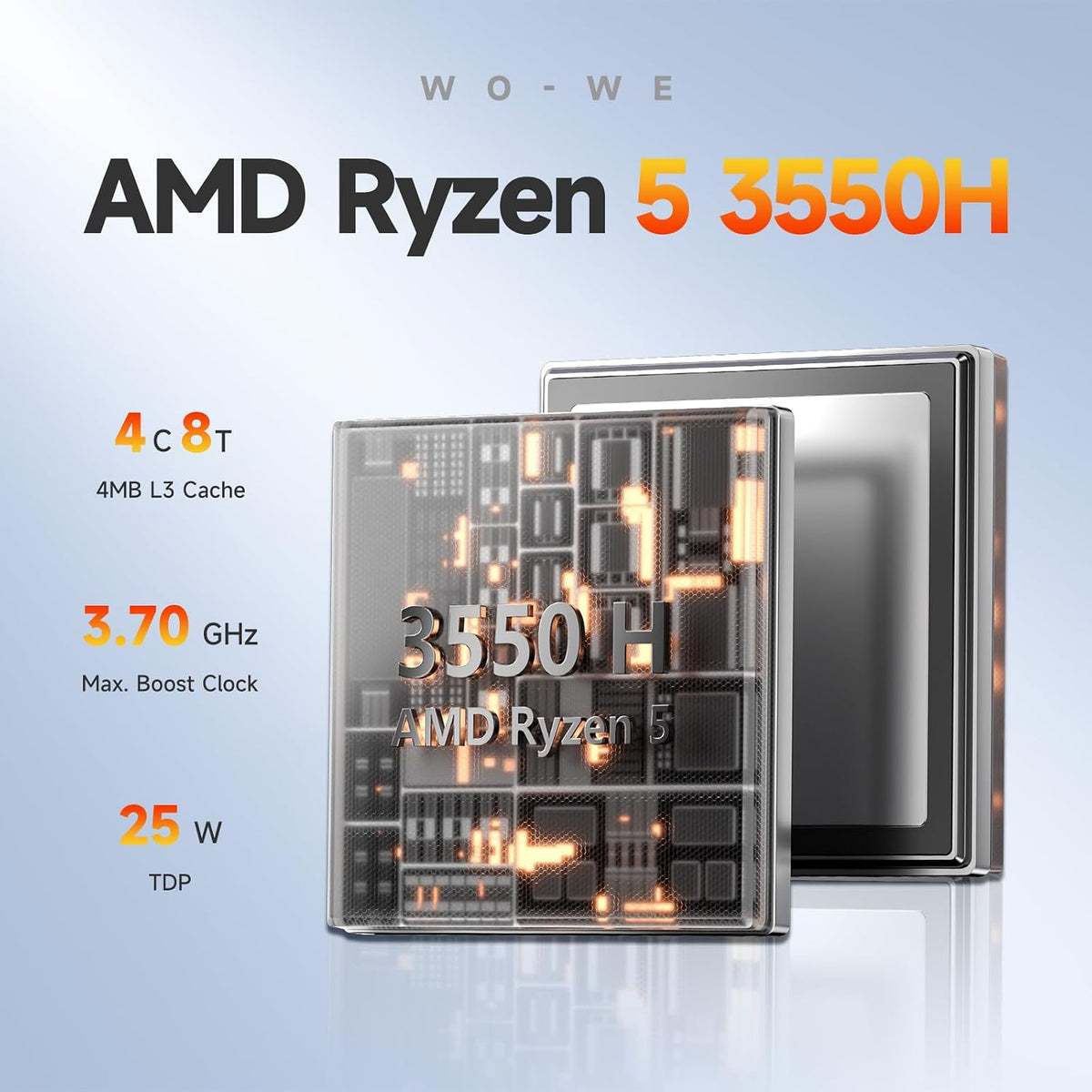 wo-we P6 Mini PC AMD Ryzen 5 3550H(Beats N150/N100/N97) Mini Computers, 16GB DDR4 RAM 512GB NVME SSD Gaming PC,Triple Display Dual HDMI Port&USB-C, WiFi 5/Bluetooth 5.0