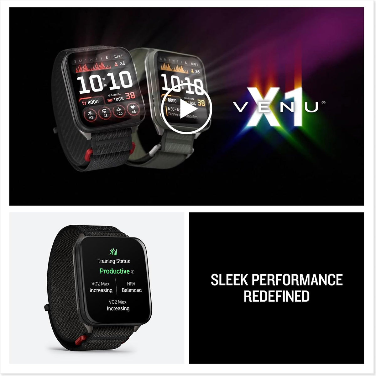 Garmin® Venu® X1, Thin and Lightweight GPS Smartwatch, AMOLED Display, Advanced Health and Fitness Features, Black with Slate Titanium Caseback and ComfortFit Nylon Band