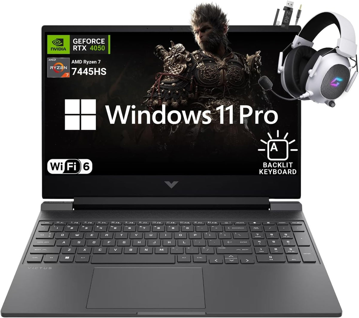 HP Victus 15.6' FHD 144Hz Gaming Laptop - AMD Ryzen 7 7445HS, 16GB RAM, NVIDIA RTX 4050 GPU, 1TB SSD, Backlit Keyboard, Wi-Fi 6E, Bundle with Mytrix Accessories, Mica Silver, Windows 11 Pro