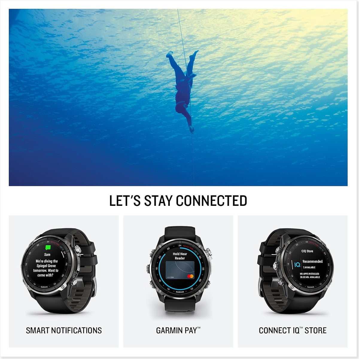 Garmin Descent™ Mk3i – 51 mm Silver and Black PVD Titanium with Black/Pebble Gray Silicone Band