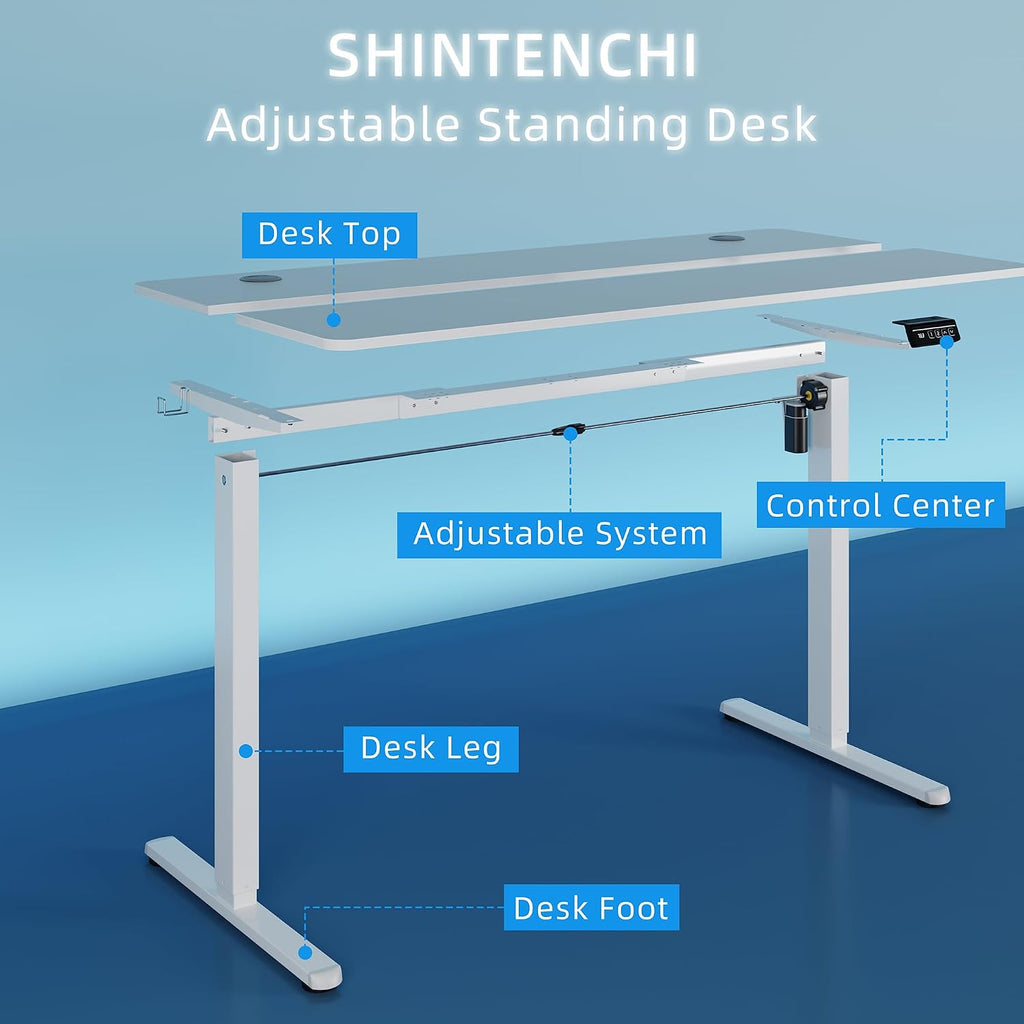 Shintenchi Standing Desk, 55x24 Inch Height Adjustable Electric Sit Stand up Desk, Ergonomic Rising Computer Table, Modern Lift Gaming Desk Workstation for Home Office, White