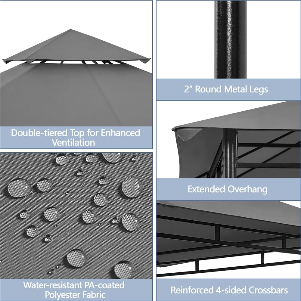 Yaheetech Gazebo for Patios - 11x11ft Outdoor Powder-Coated Steel Frame Gazebo, Double Roofs Grill Shelters BBQ Pavilion for Lawn/Backyard/Garden/Deck, Dark Gray