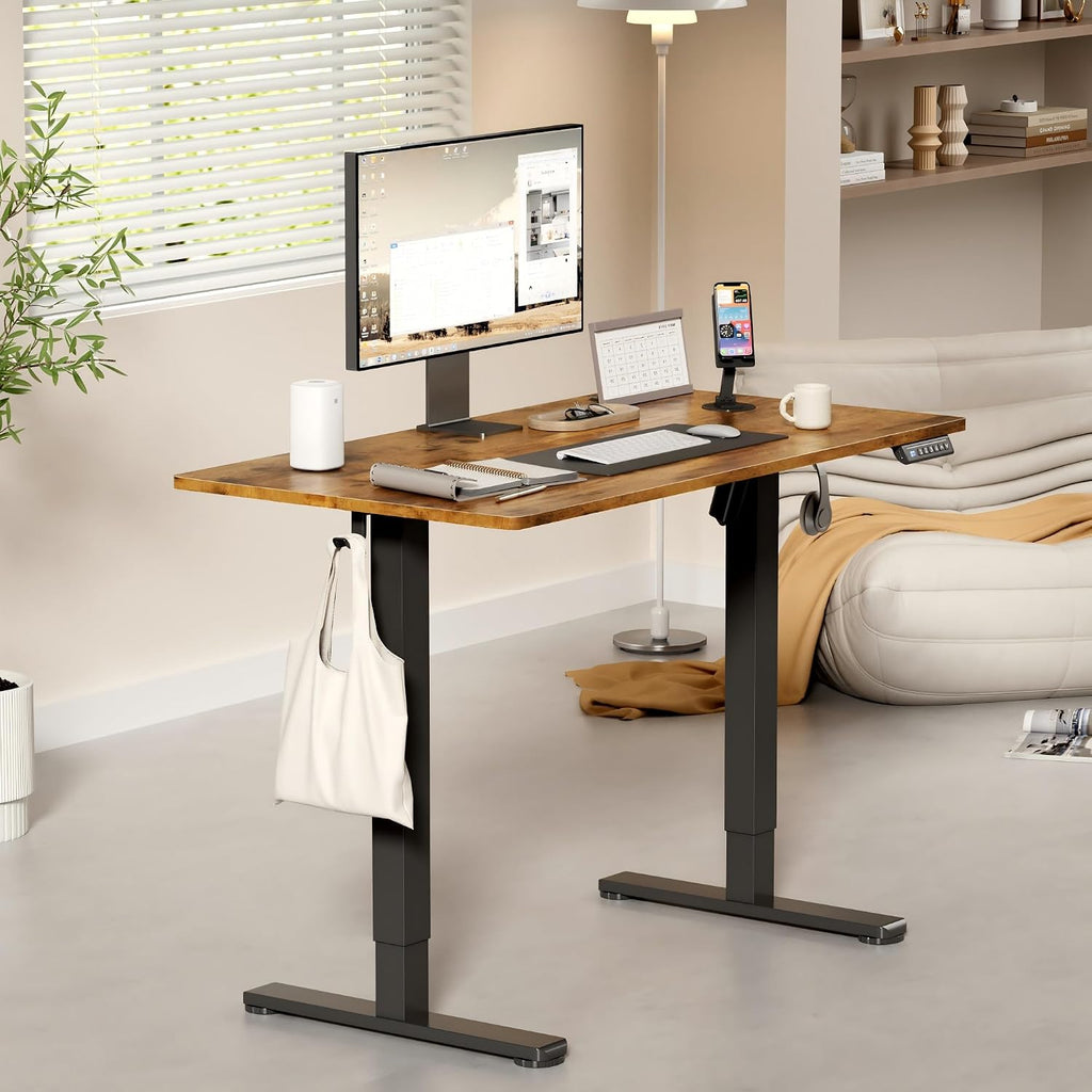 YESHOMY Height Adjustable Electric Standing Desk, 39 x 24 Inches Memory Home Office Sit Stand up Desk with Phone Holder and USB Charging Port, Rustic Brown