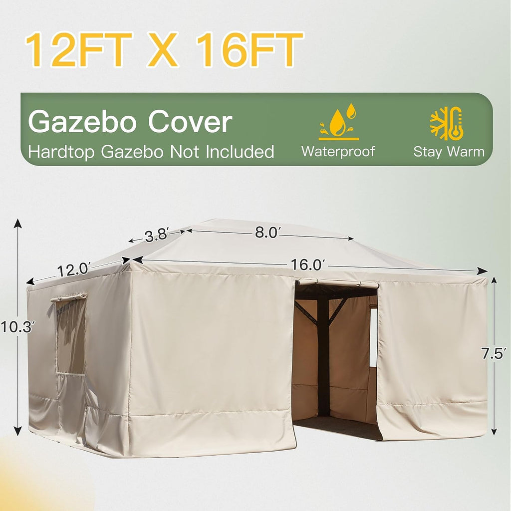 MELLCOM Winter Gazebo Cover for 12×16 Hardtop Gazebo, with Mesh Screens and Doors and Windows, Accessories for All Seasons