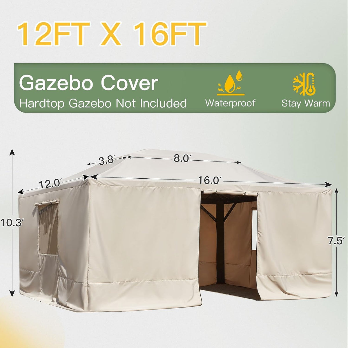 MELLCOM Winter Gazebo Cover for 12×16 Hardtop Gazebo, with Mesh Screens and Doors and Windows, Accessories for All Seasons
