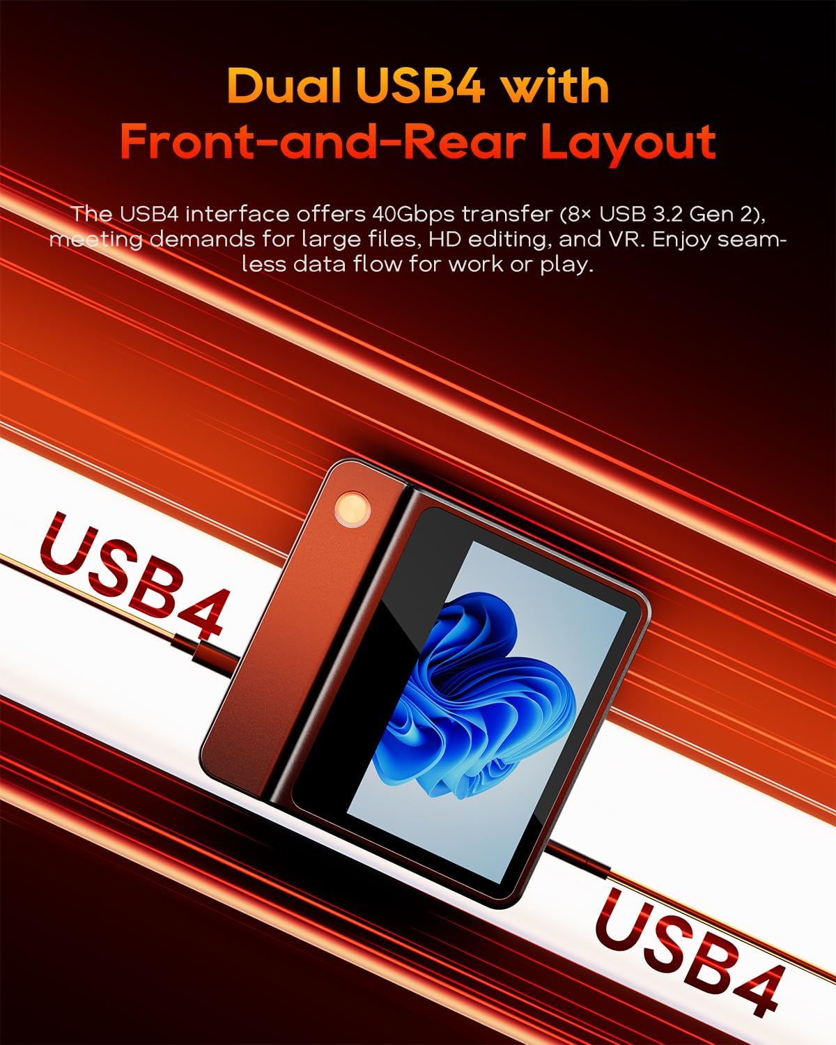 AOOSTAR G-FLIP AMD Ryzen 9 8945HS Mini PC(8C/16T, up to 5.2GHz), 32GB DDR5 1TB PCIe4.0, Radeon 780M Graphics Mini Computer, with 5 inch Touchscreen, with OCuLink Dual USB4, Dual 2.5G LAN/HDMI/WIFl6
