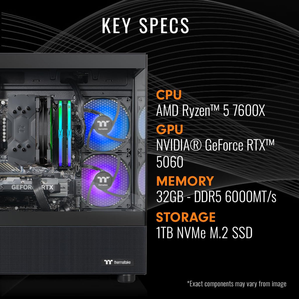 Thermaltake LCGS View 7660-170 Gaming Desktop (AMD Ryzen™ 5 7600X, ToughRam 32GB DDR5 6000MT/s RGB Memory, NVIDIA GeForce® RTX 5060, 1TB NVMe M.2, WiFi, Windows 11) V17B-B650-560-LCS
