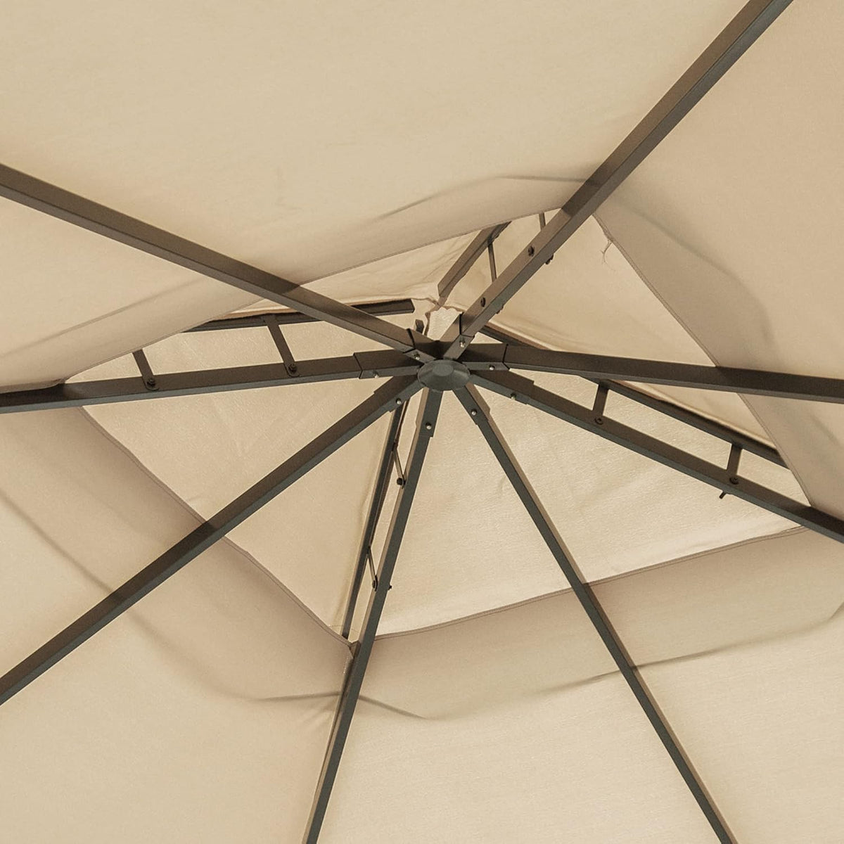 Outsunny 10' x 10' Patio Gazebo, Aluminum Frame Double Roof Outdoor Gazebo Canopy Shelter with Netting & Curtains, for Garden, Lawn, Backyard and Deck, Khaki