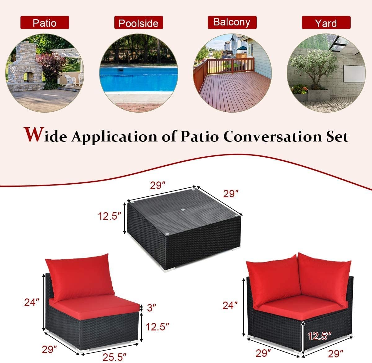 HAPPYGRILL 7pcs Patio Furniture Set Outdoor Rattan Wicker Sectional Sofa Set with Cushions & Pillows & Coffee Table for Garden Lawn