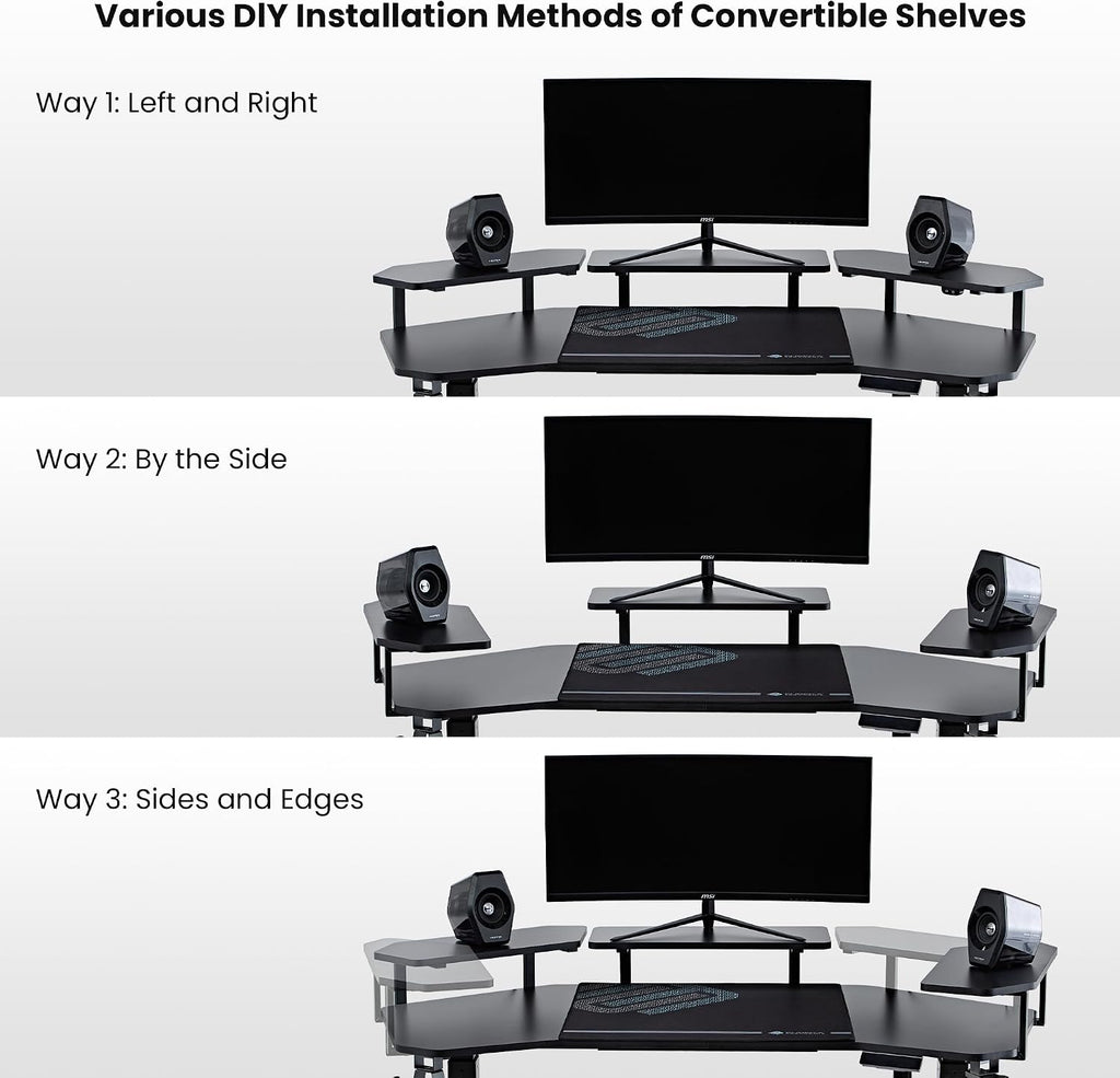 EUREKA ERGONOMIC Aero 55 Inch W Shaped Electric Standing Desk, Height Adjustable Computer Gaming Desk with LED Monitor Shelf, Mouse Pad, Headphone Hook, Cup Holder, Carbon Black
