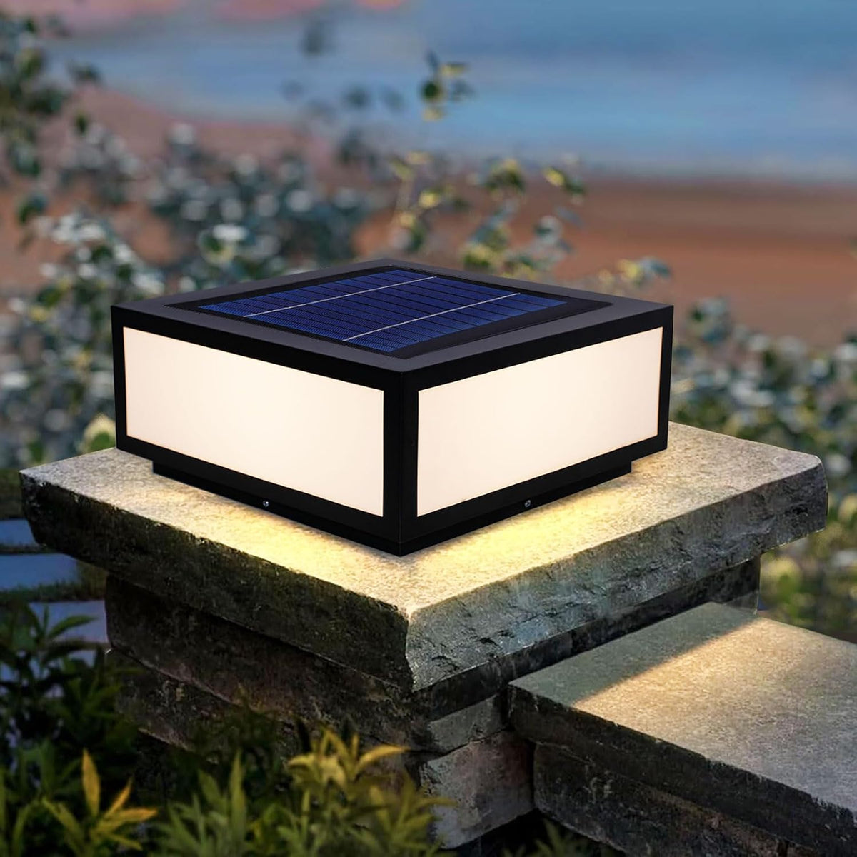 Outdoor Solar Post Light, 15.74'x15.74' Modern LED Fence Deck Cap Light Solar Column Lamp for Flat Surface Patio Garden Decoration with IP54 Waterproof E26~E27 Base