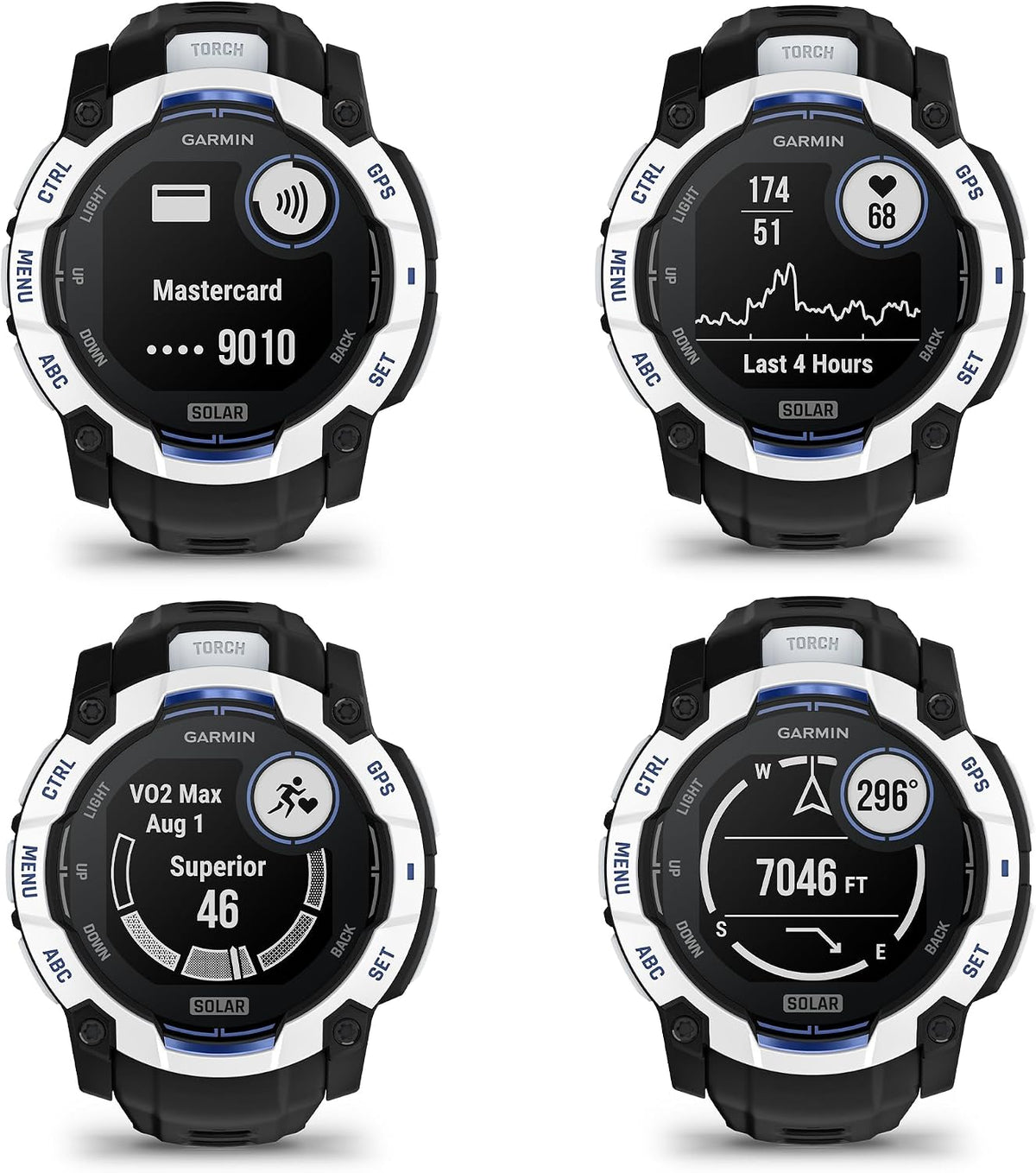 Garmin Instinct 3 Solar Rugged GPS Smartwatch, 50 mm Case, Unlimited Battery with Solar Charging, Multi-Band GPS with SatIQ, Built-in Flashlight, Supernova Collection, Whitestone with Black/Bolt Blue
