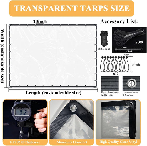 14x19 FT Clear Tarp Heavy Duty Waterproof with Grommets - Reinforced Edges & Tear Resistant PVC Tarpaulin for Chicken Coop, Outdoor Porch, Pavilion and Garden Enclosure Snow-Proof Vinyl Tarps