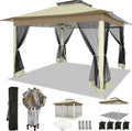 COBIZI 12x12 FT Pop up Gazebo on Clearance Canopy Tent, Carpas para Patio, Easy up Outdoor Canopy Tents with Portable Storage Bag for Backyard, Outdoor Waterproof Gazebos for Garden, Camping, Khaki
