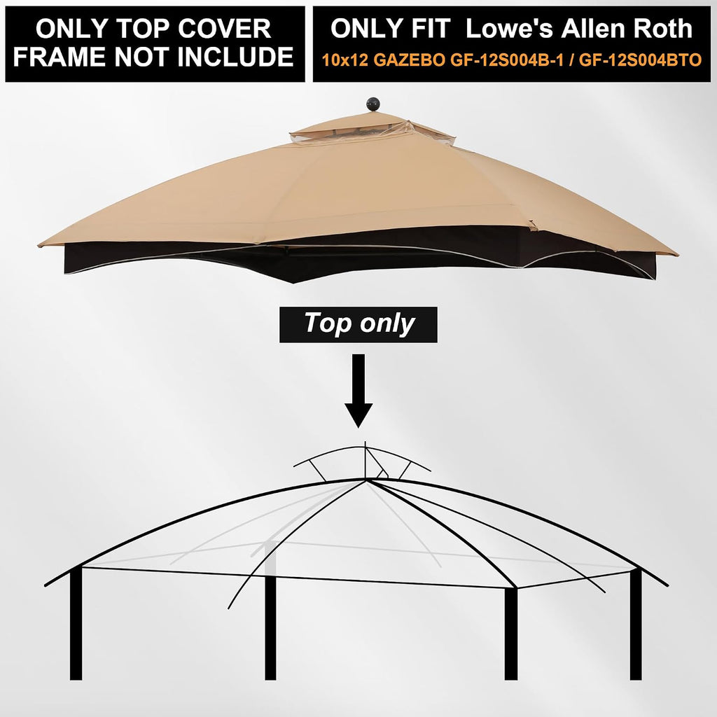MASTERCANOPY Replacement Canopy Top for Lowe's Allen Roth 10x12 Gazebo #GF-12S004B-1 (Beige Plaid,Riplock Material)