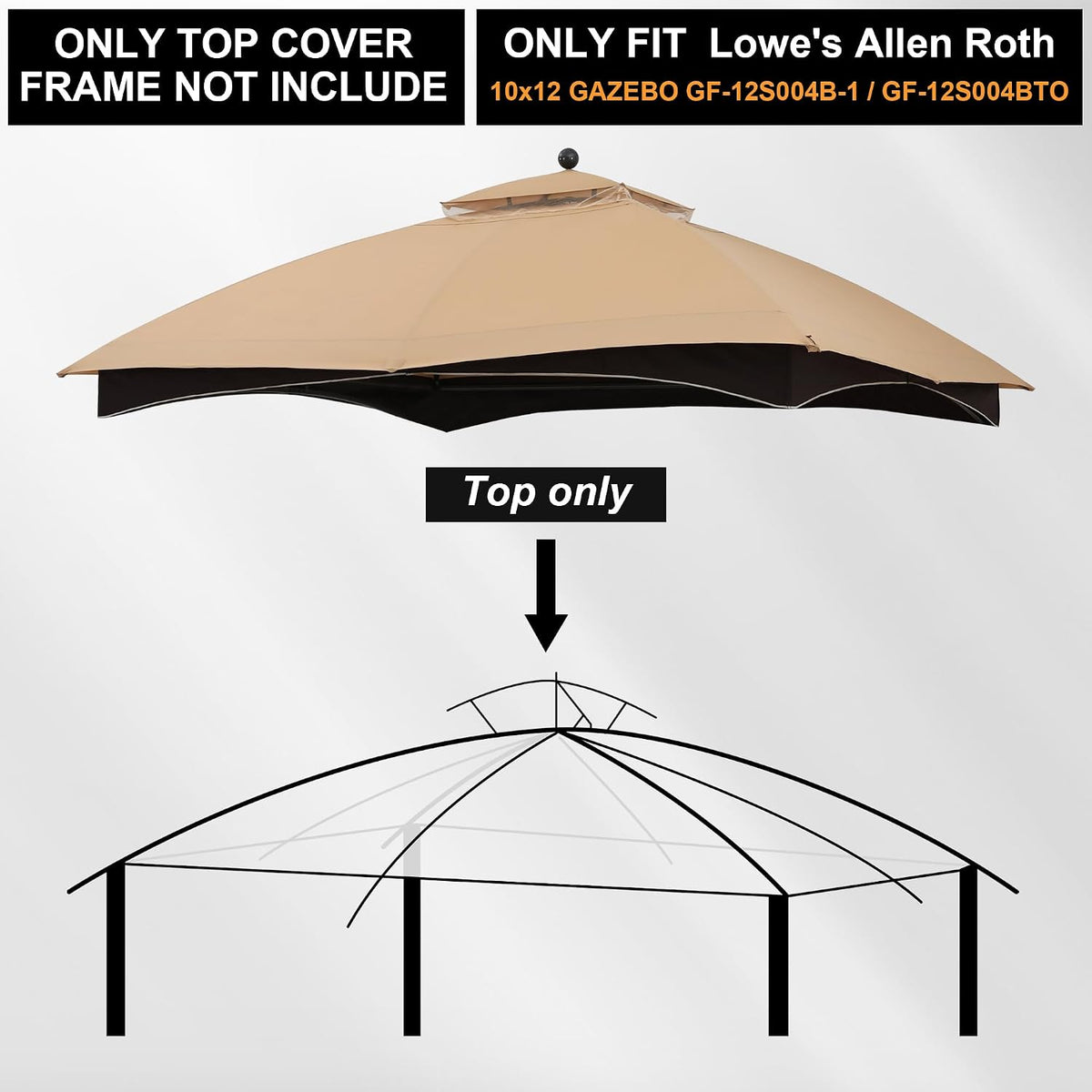 MASTERCANOPY Replacement Canopy Top for Lowe's Allen Roth 10x12 Gazebo #GF-12S004B-1 (Beige Plaid,Riplock Material)