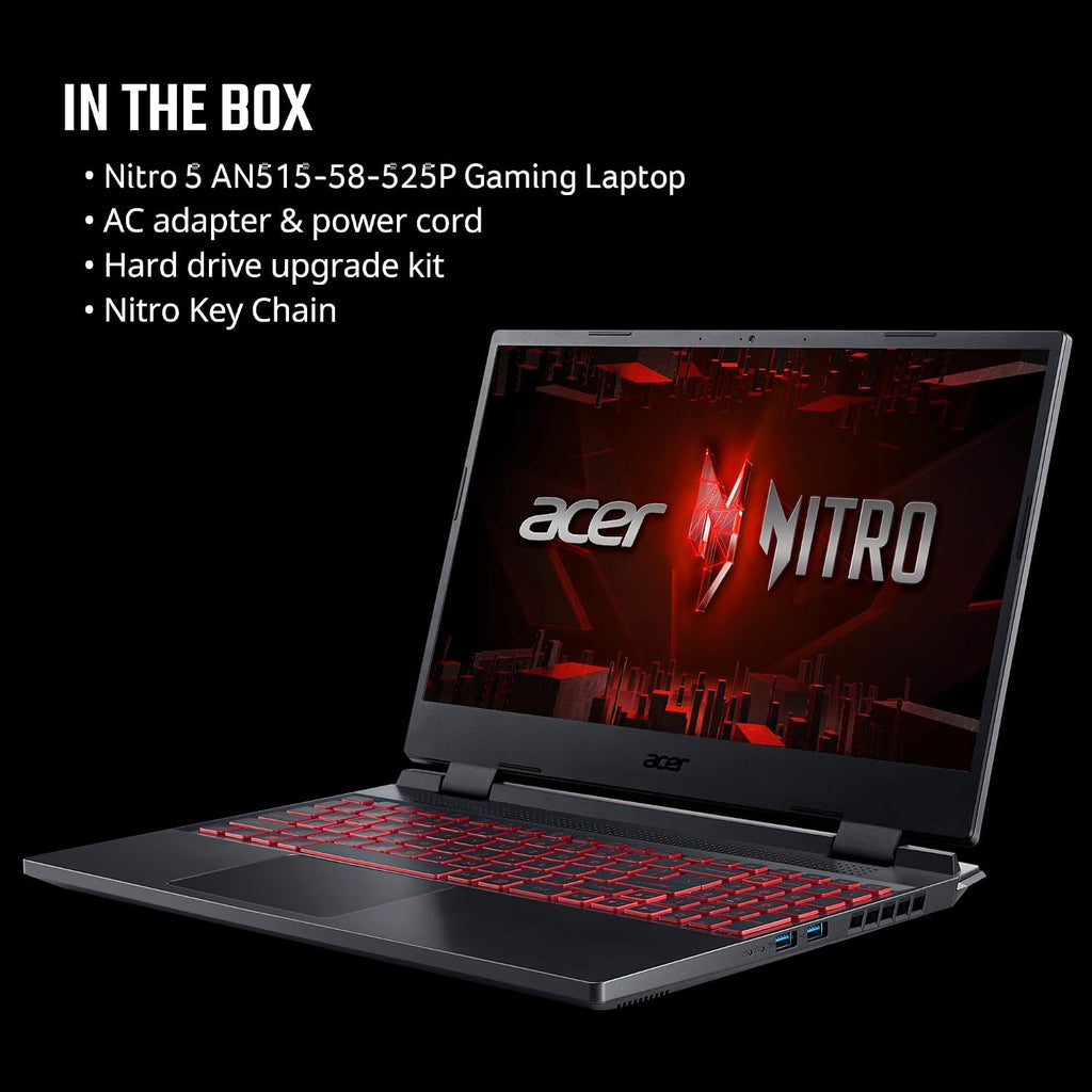 Acer Nitro 5 AN515-58-525P Gaming Laptop | Intel Core i5-12500H | NVIDIA GeForce RTX 3050 Laptop GPU | 15.6' FHD 144Hz IPS Display | 8GB DDR4 | 512GB PCIe Gen 4 SSD | Killer Wi-Fi 6 | Backlit Keyboard