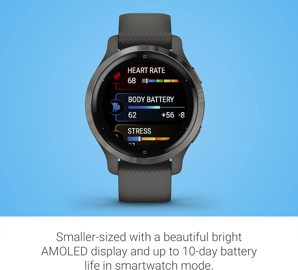 Garmin Venu 2S, Smaller-Sized GPS Smartwatch with Advanced Health Monitoring and Fitness Features, Slate Bezel with Graphite Case and Silicone Band, (010-02429-00)