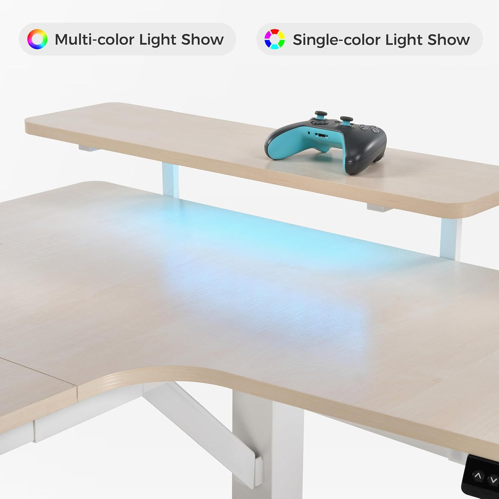 EUREKA ERGONOMIC Gaming Standing Desk with Keyboard Tray,74' U Shaped Studio Desk for Recording&Live,Electric Height Adjustable Desk w LED Convertible Shelves,Maple