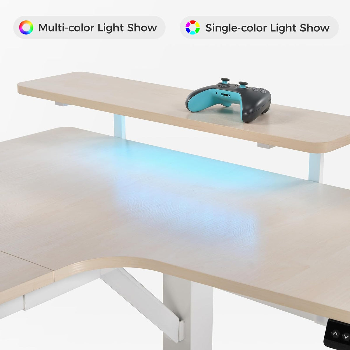 EUREKA ERGONOMIC Gaming Standing Desk with Keyboard Tray,74' U Shaped Studio Desk for Recording&Live,Electric Height Adjustable Desk w LED Convertible Shelves,Maple