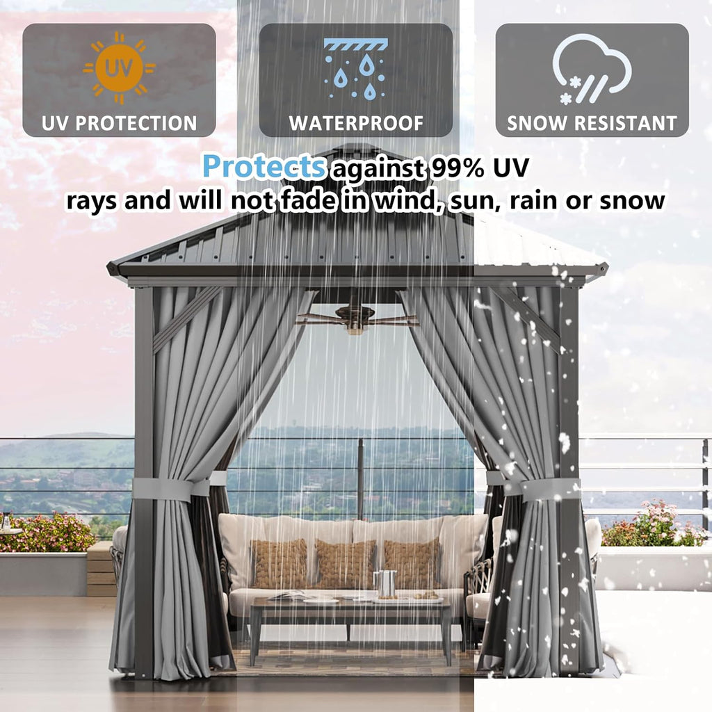 Aoxun 8 FTx 8FT Hardtop Gazebo with Double Galvanized Steel Roof, Outdoor Pavilion with Breathable Netting & Privacy Curtain for Backyard, Patio - Versatile for Family Gatherings, Carport (Gray)