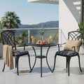 Outdoor Bistro Set 3 Piece Outdoor Bistro Table and Chairs Set Table with Umbrella Hole, Cushions, Cast Aluminum Patio Furniture for Porch, Backyard, Garden, Black