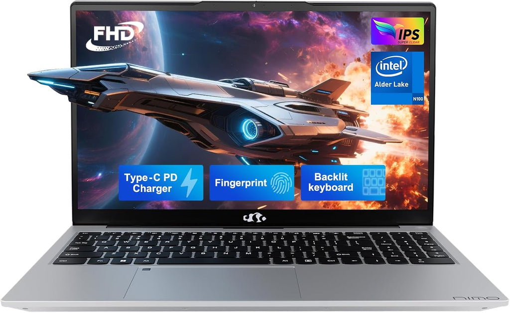 NIMO 15.6' IPS FHD-Laptop, Pentium Quad Core N100 8GB RAM 256GB SSD (Beat i3-1115G4, Up to 3.4GHz) Backlit Keyboard Fingerprint 65W Type-C Charger WiFi 6 BT5.2, for Student and Home