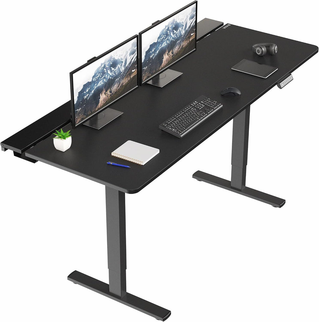 VIVO Electric 71 x 30 in Standing Adjustable Gaming Desk with Hidden Cable Trays, Full-Size Mouse Pad, Holds 220 lbs, Black Top Black Frame, DESK-KIT-1B6-P3B-71