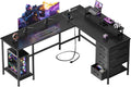 Korfile 66' L Shaped Computer Desk, 94.4'' Home Office Desk with Power Outlets, 4 Adjustable Storage Drawers & 2 Monitor Stands, Large Two Person Gaming Table for Writing Study, Black