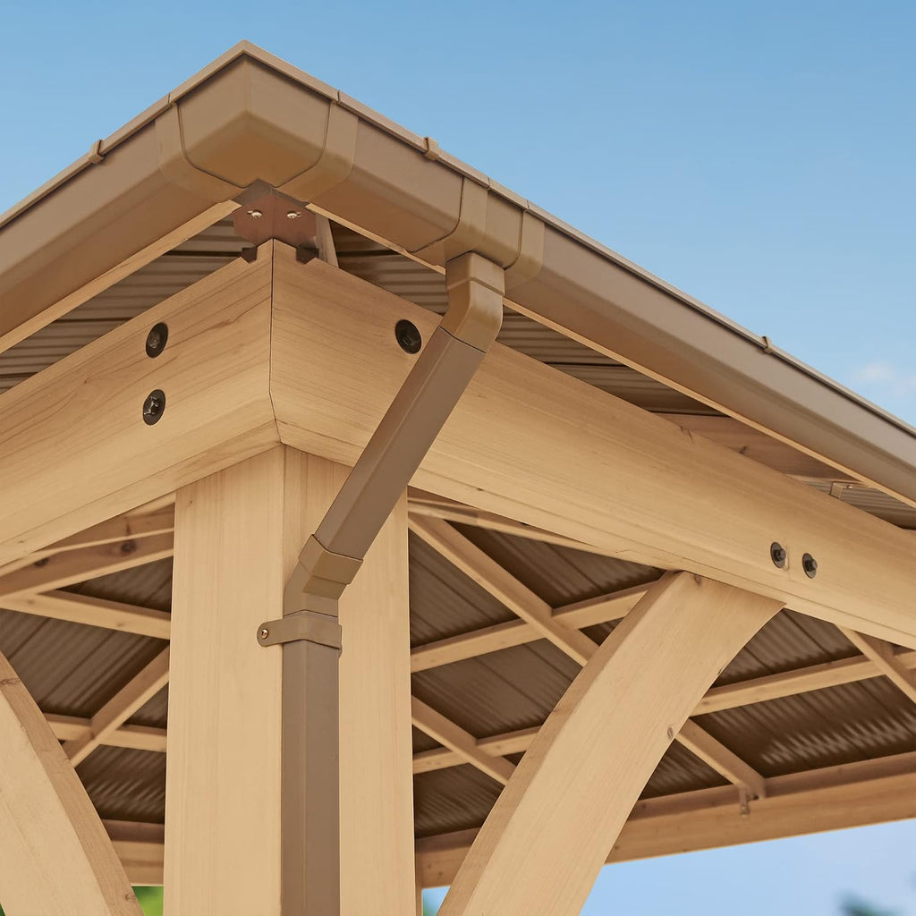 Yardistry 12 x 10 Meridian Gazebo Rain Gutters, Complete Gutter System with 4 Down Spouts for Meridian Gazebo