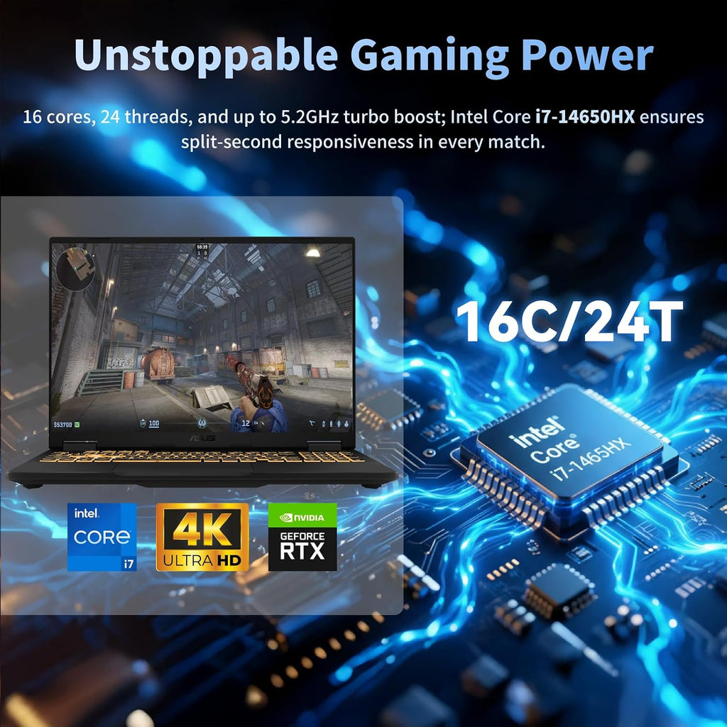 ASUS 2025 TUF-F16 Gaming Laptop | Intel 16 Core i7-14650HX | NVIDIA GeForce RTX 5060| 16' FHD+ 165Hz Display 300 nits | Windows 11 Pro | WiFi 6E | 64GB DDR5 RAM, 2TB SSD | Backlit Keyboard