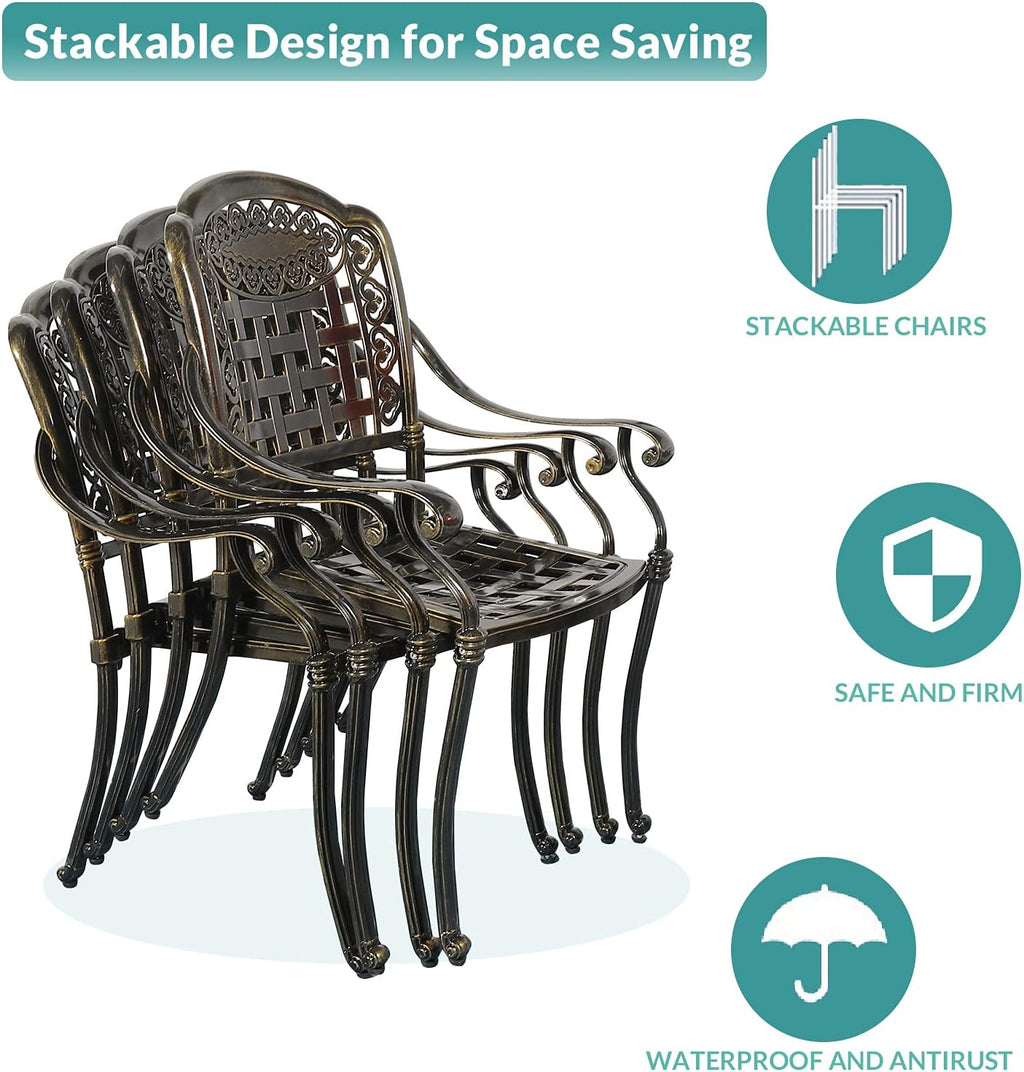 MEETWARM 2 Piece Patio Dining Chairs with Cushions, Outdoor All-Weather Cast Aluminum Chairs, Patio Bistro Dining Chair Set of 2 for Garden Deck Backyard, Dark Bronze