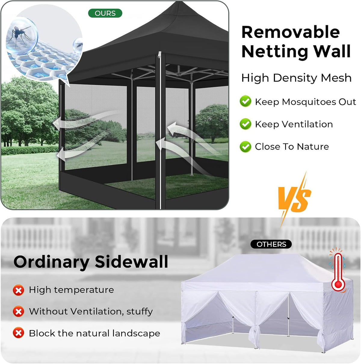 COBIZI 10x10 Heavy Duty Pop Up Canopy with 4 Mosquito Netting Wall, Easy Set Up Commercial Gazebo Party Tent, Outdoor Instant Screen Canopy for Backyard, Patio, Garden, Black