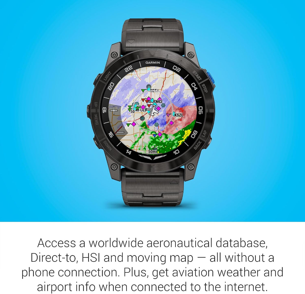 Garmin D2™ Mach 1 Pro, Aviator Smartwatch with GPS Moving Map, Aviation Weather, Health and Wellness Features, AMOLED Display, and Built-in Flashlight