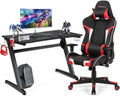 Goplus Gaming Desk & Chair Combo Set, Racing Style Home Office Chair & Desk w/Cup Holder, Headphone Hook & Mouse Pad,Ergonomic E-Sport Computer Desk Chair Furniture w/Massage Lumbar Support(Red)