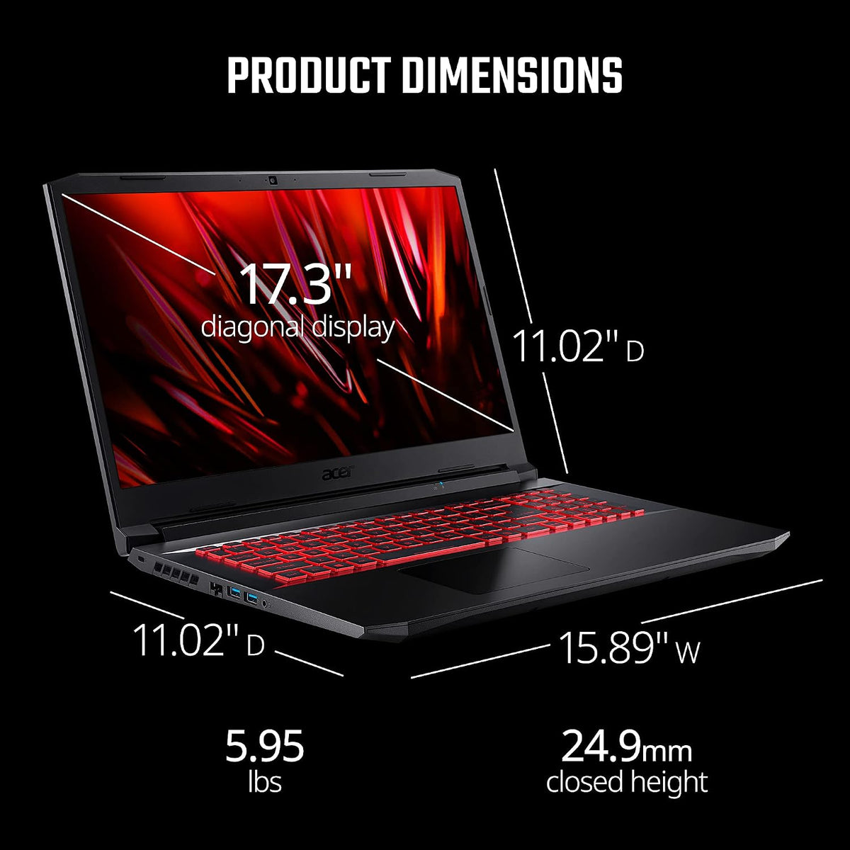 Acer Nitro 5 AN517-54-79L1 Gaming Laptop | Intel Core i7-11800H | NVIDIA GeForce RTX 3050Ti GPU | 17.3' FHD 144Hz IPS Display | 16GB DDR4 | 1TB NVMe SSD | Killer Wi-Fi 6 | Backlit KB | Win 11